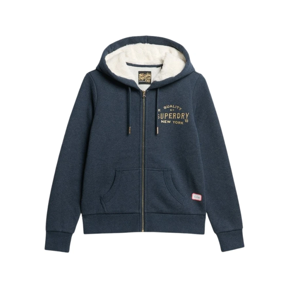 Superdry Women's Blue Metallic Logo Hoodie Zip - Zip-Throughs - 2XS - Sweatshirts & Hoodies