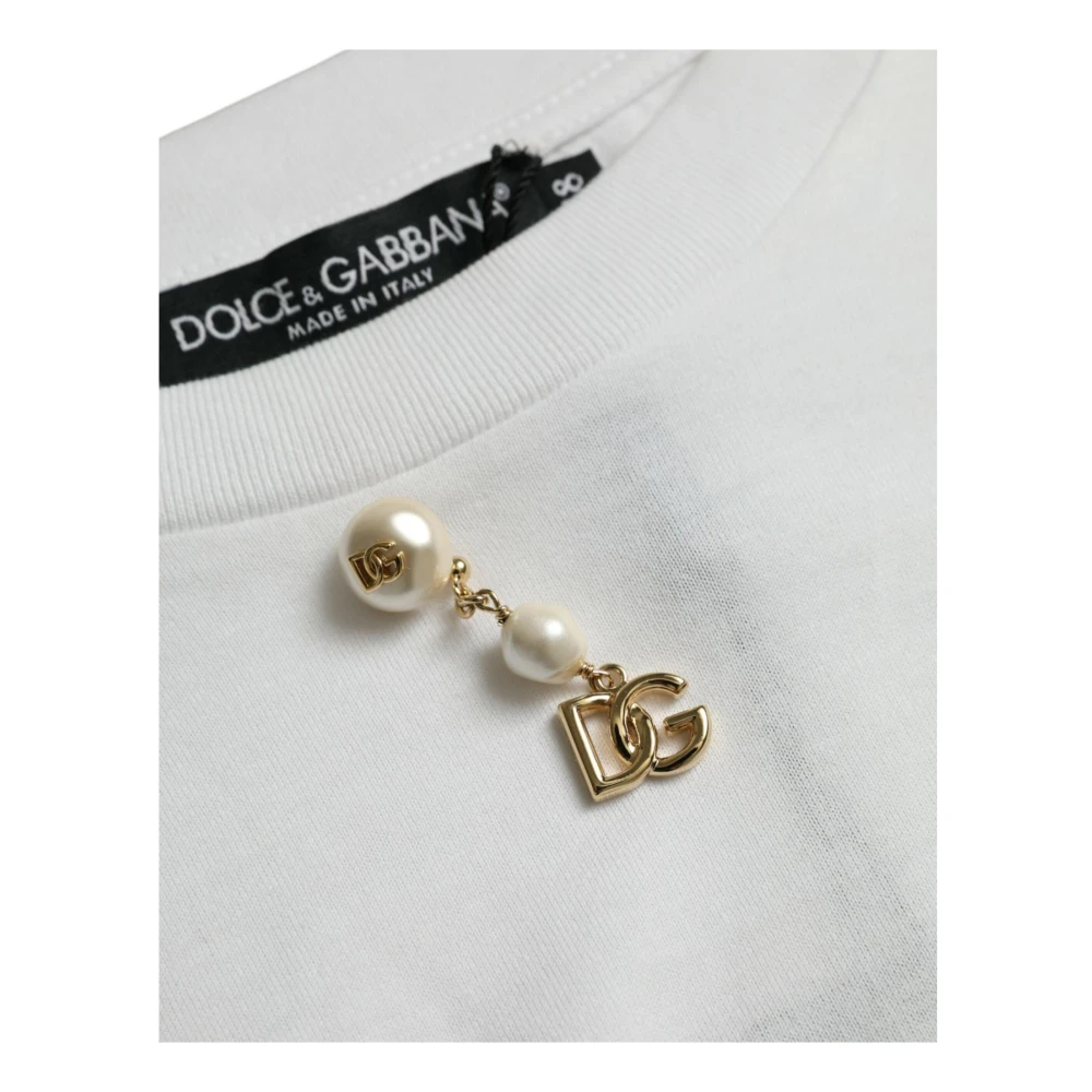 Dolce & Gabbana Witte Crew Neck T-shirt met Versiering White Heren