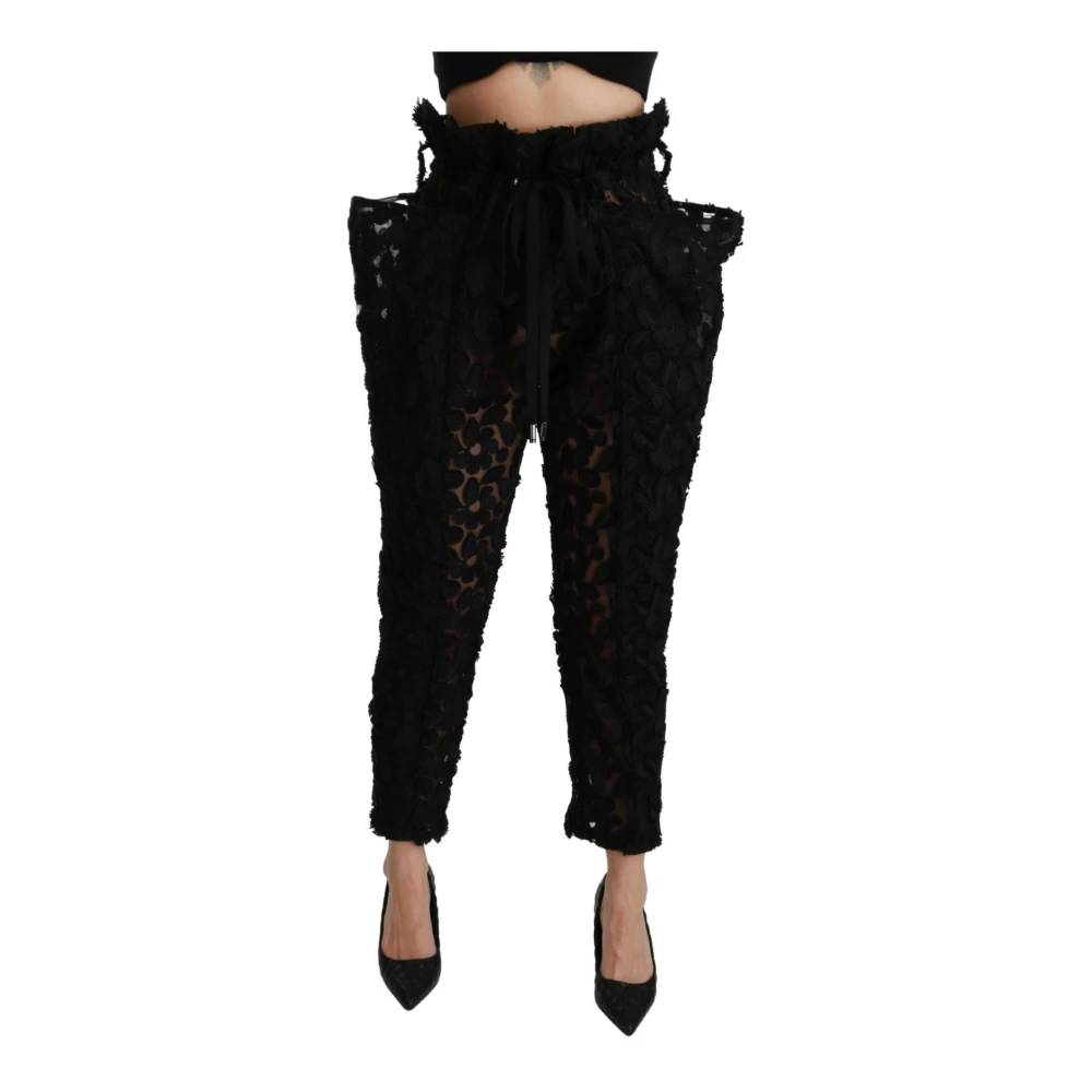 Dolce & Gabbana Women's Black Tapered Trousers, Xs, Elegant Lace High Waist Trousers