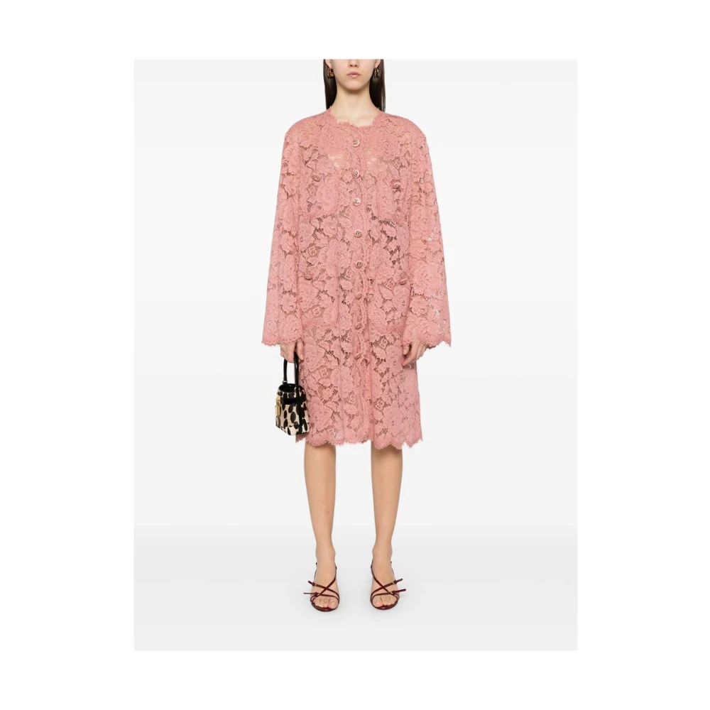 Dolce & Gabbana Mauve Kraagloze Jas Lange Mouwen Zakken Pink Dames