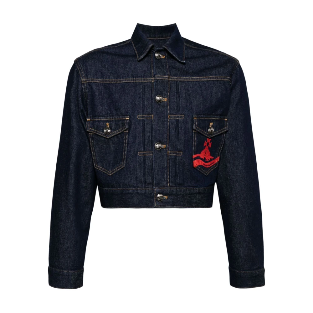 Vivienne Westwood Blauwe Denim Jas met Orb Borduursel Blue Dames