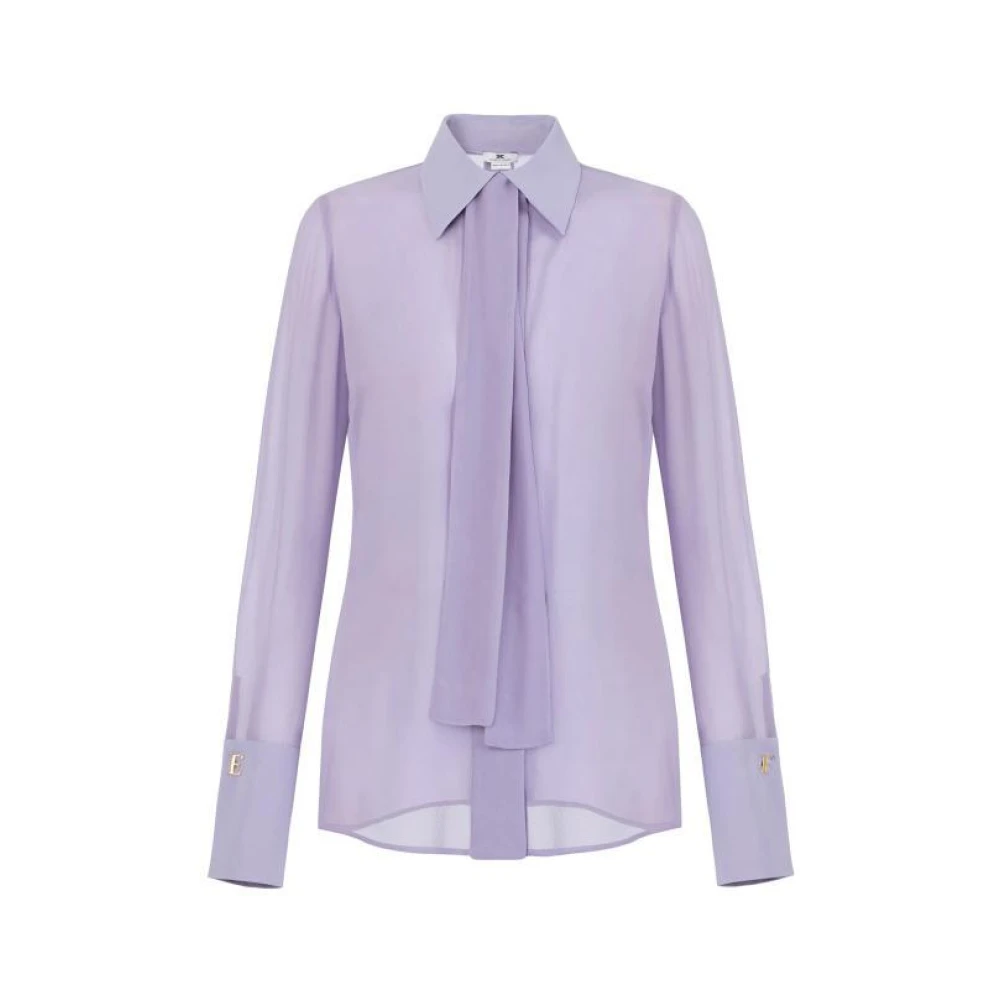 Elisabetta Franchi Lila Blus I Georgette Och Crepe Med Skärp