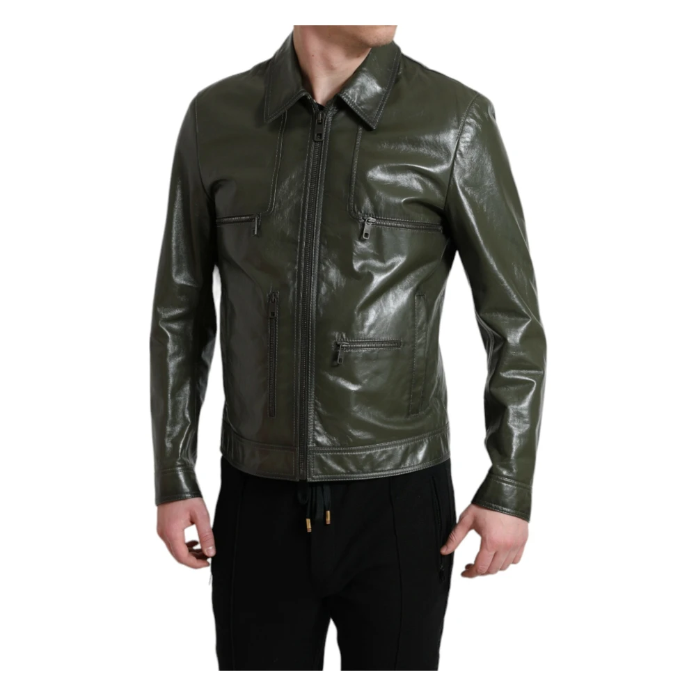 Dolce & Gabbana Leather Jackets Green Heren