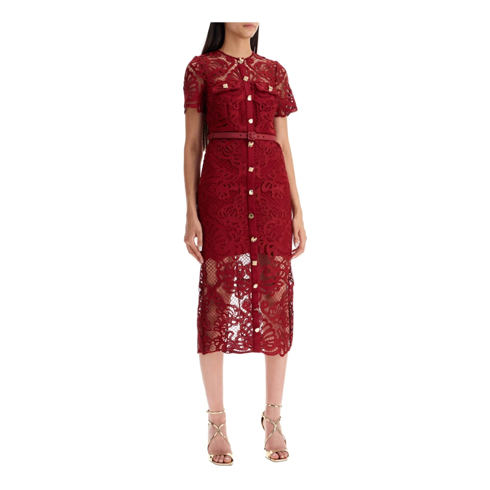 Self Portrait Bloemenkant Midi Jurk met Juweelknopen Red Dames