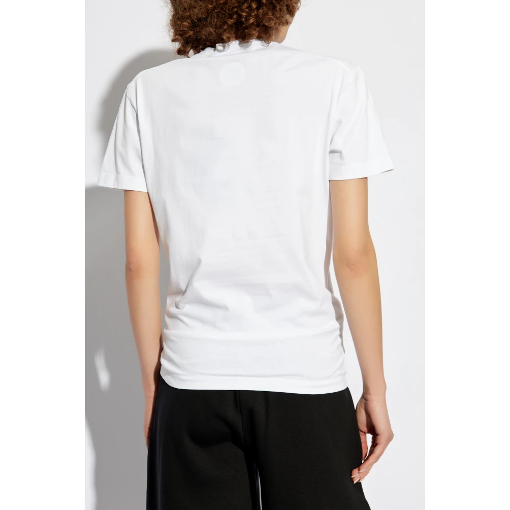 Dsquared2 T-shirt met logo en fluwelen afwerking White Dames