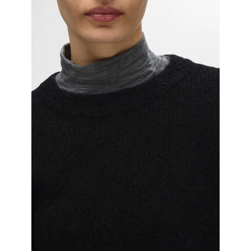 Selected Femme Zachte Wol Minimalistische Trui Black Dames