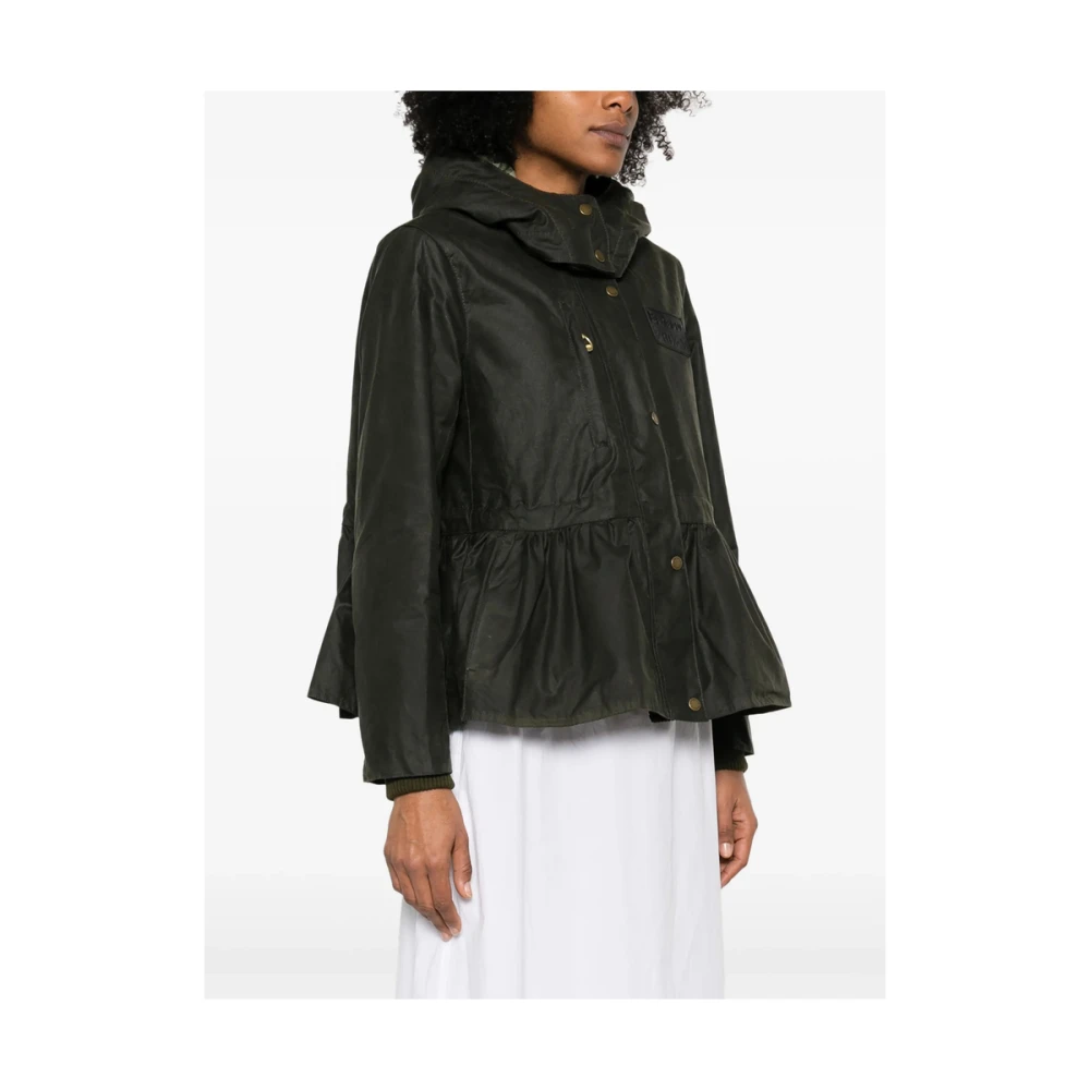 Barbour Groen bruine jas met capuchon en logopatch Green Dames