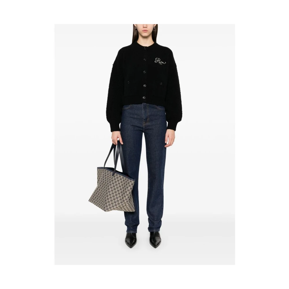 Frame Zwarte Crew Neck Sweater met Zakken Black Dames