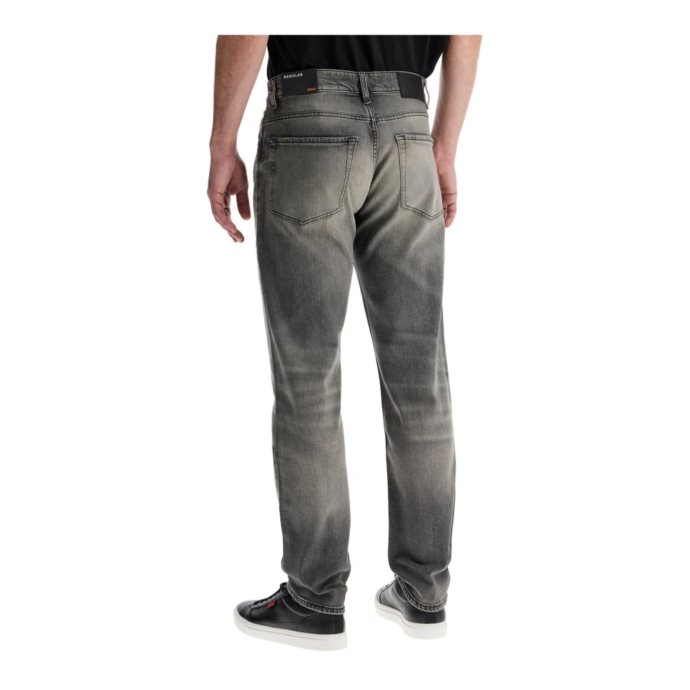 Boss Donkergrijze Straight Fit Jeans van Katoen Gray Heren