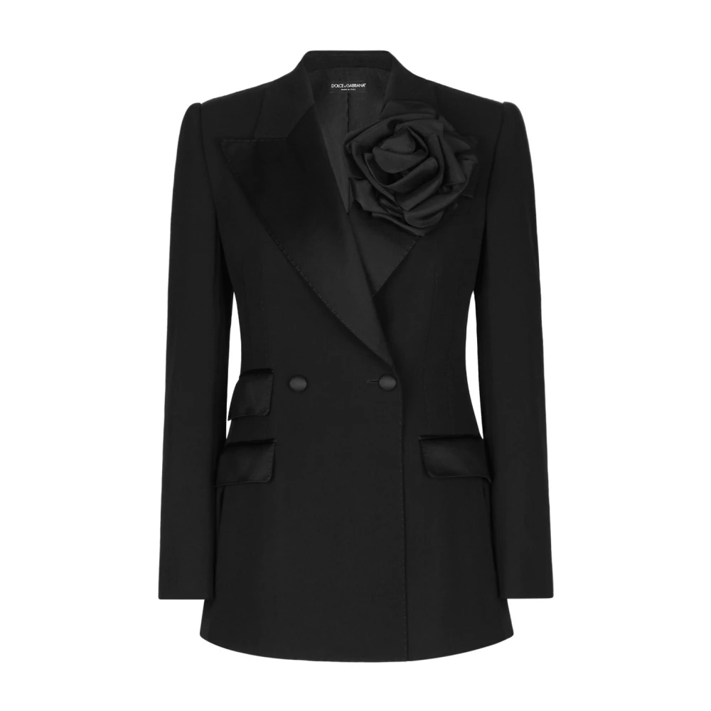 Dolce & Gabbana Zwarte Blazer met Bloemenapplicatie Black Dames
