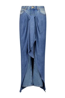 Blå Denim Jeans med Draperad Kjol