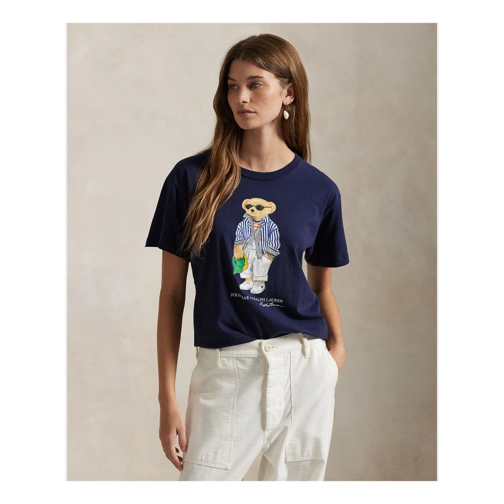 Polo Ralph Lauren Navy Polo Bear Katoen Tee Blue Dames