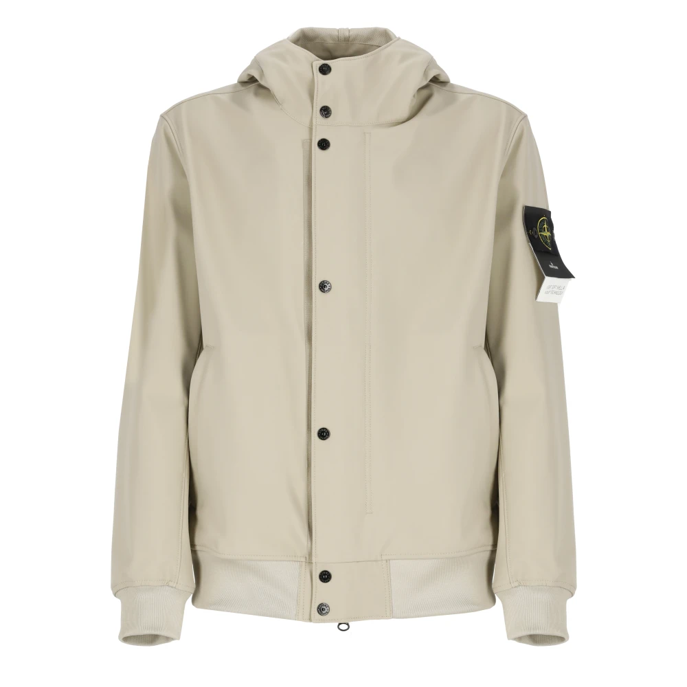 Stone Island Beige Huva Jacka med Logo Patch Beige, Herr