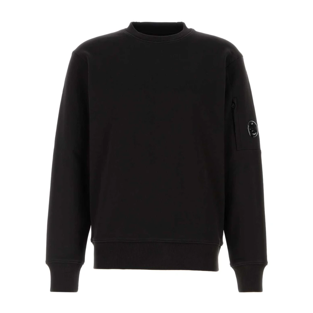 C.p. Company Men's Black Sweatshirts, 2XL, Diagonal Raised Fleece Crewneck Lens Sweatshirt