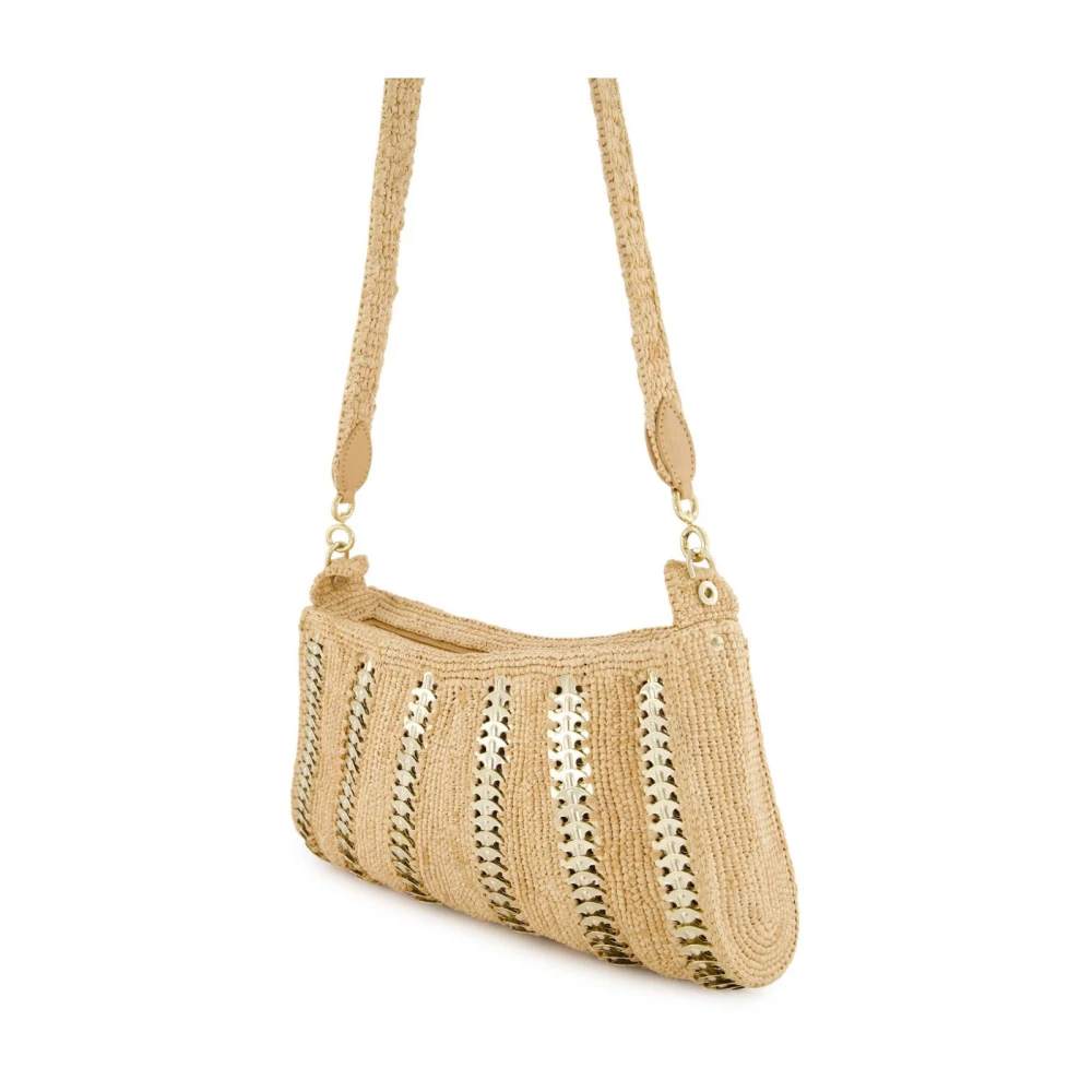 Paco Rabanne Beige Raffia Handtas met Zilveren Inzetstukken Beige Dames