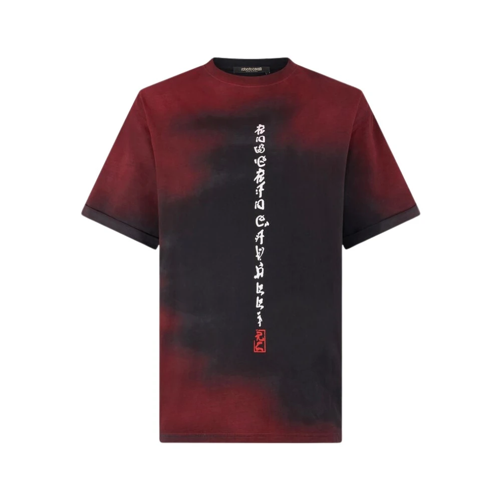 Roberto Cavalli , T-Shirts, Male, Black, L, Dragon Print Cotton T-Shirt