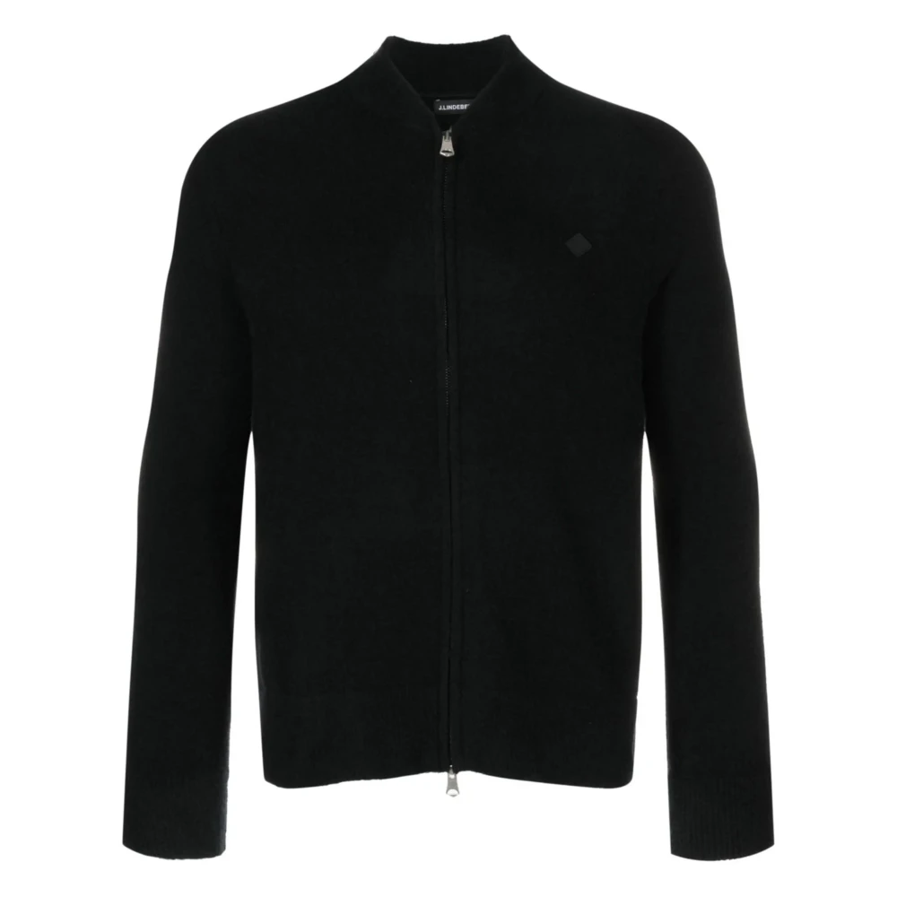 J.lindeberg Black Merino Logo Zip Jumper In - Male - Cardigans - S - Knitwear