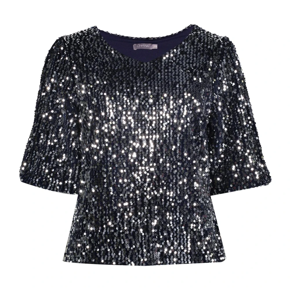 Geisha Midnight Blue Top Shirt Blue Dames