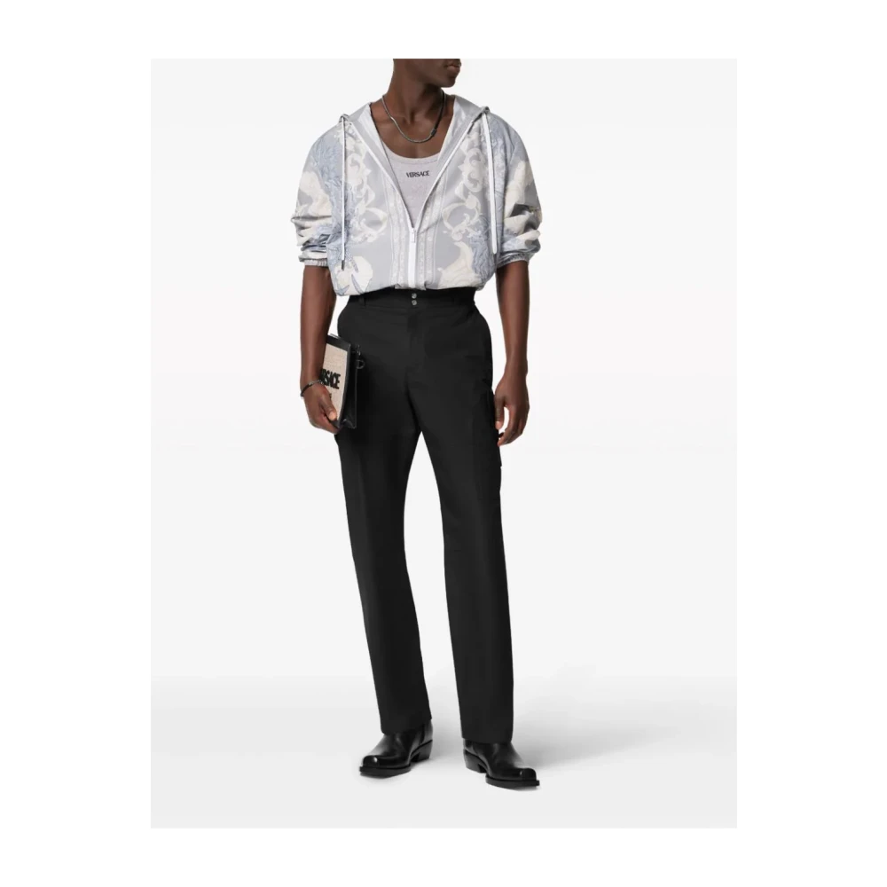 Versace Zwarte Geborduurde Broek Black Heren