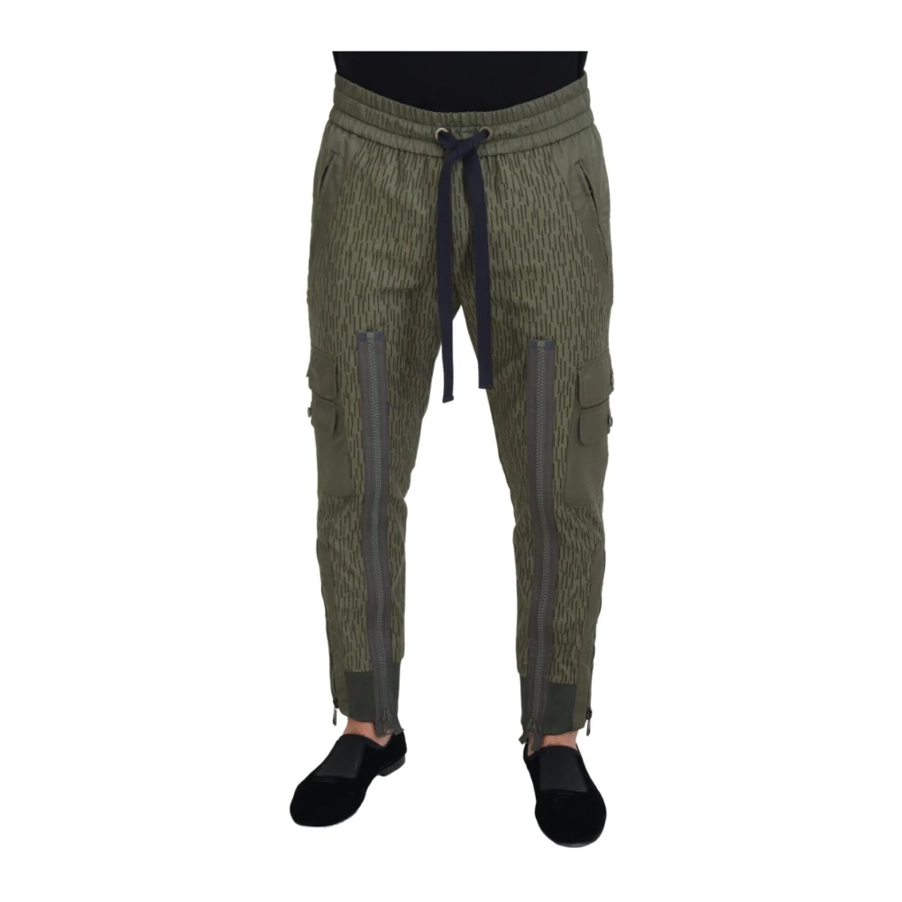 Dolce & Gabbana , Slim-Fit Trousers, Male, Green, M, Green Striped Cargo Zipper Leg Men Trouser Trousers