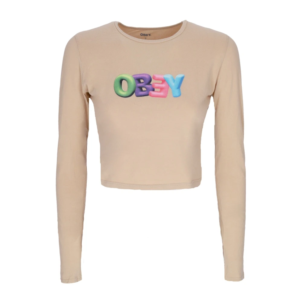 Obey Lange Mouw Cropped Tee Bubble Mia Beige Dames