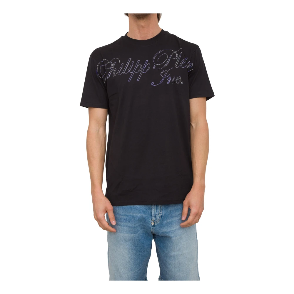 Philipp Plein Kristal Ronde Hals T-shirt Zwart Black Heren