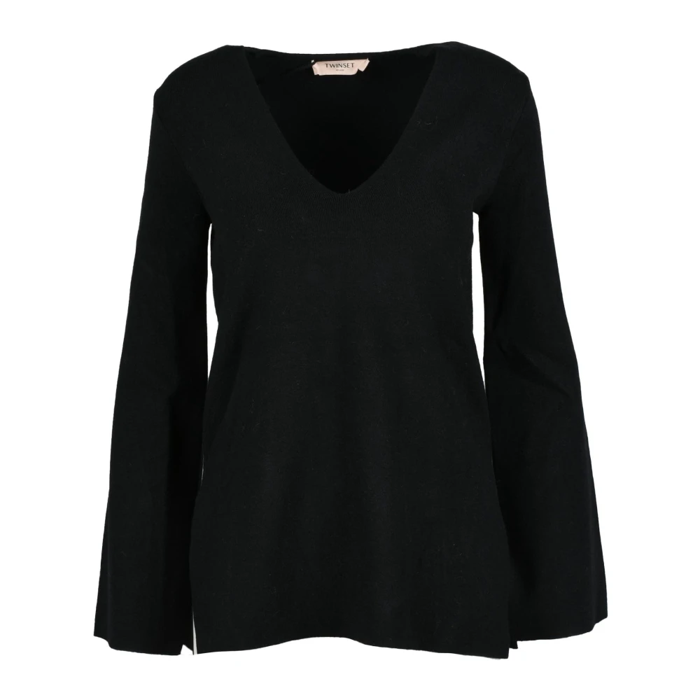 Twinset Gebreide trui met viscosemix Black Dames
