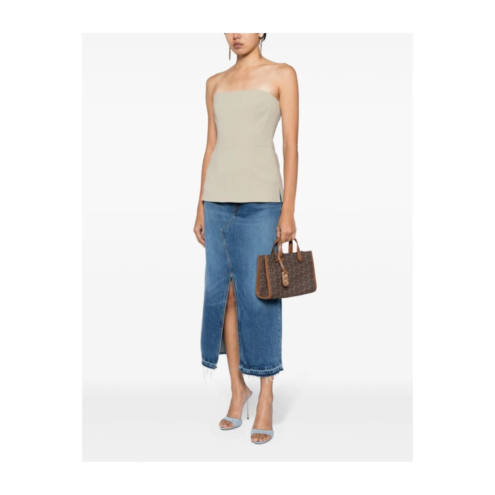 Michael Kors Monogram Patroon Leren Schoudertas Brown Dames
