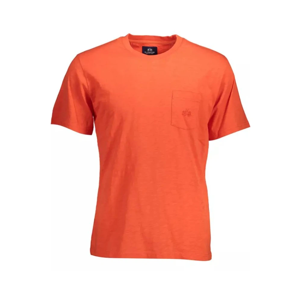 La Martina Orange Elegant Rosa Broderad T-Shirt Med Ficka