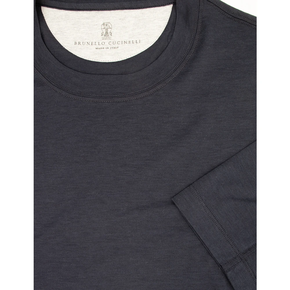 BRUNELLO CUCINELLI Zijden Katoenen T-shirt Comfortabele Pasvorm Blue Heren