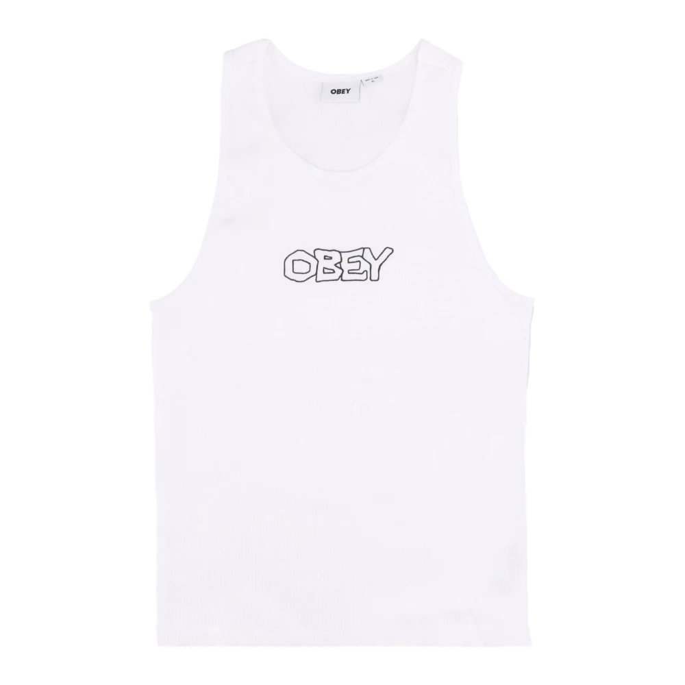 Obey Men's White Sleeveless Tops, Xl, Ribbed Tank Top