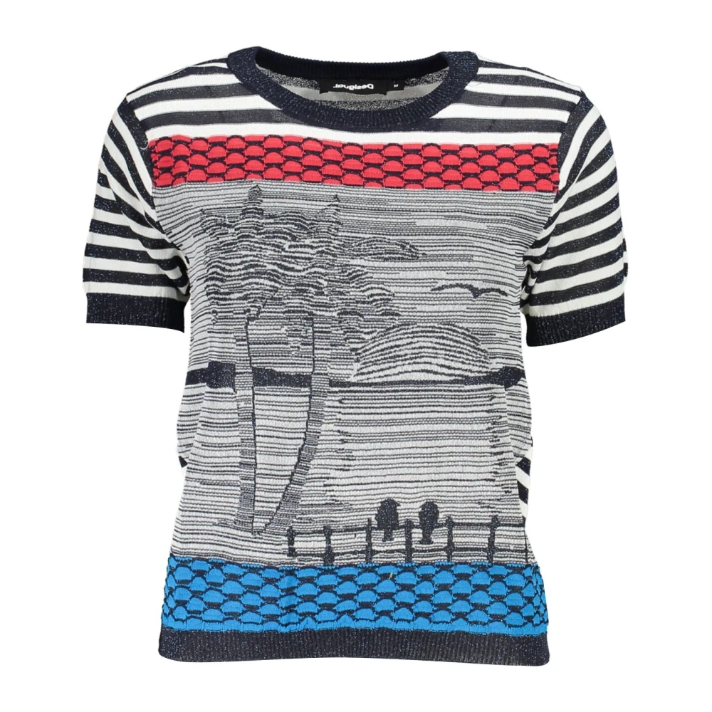 Desigual Women's Multicolor T-Shirts,, Blue Cotton Shirt With Contrasting Details Medium