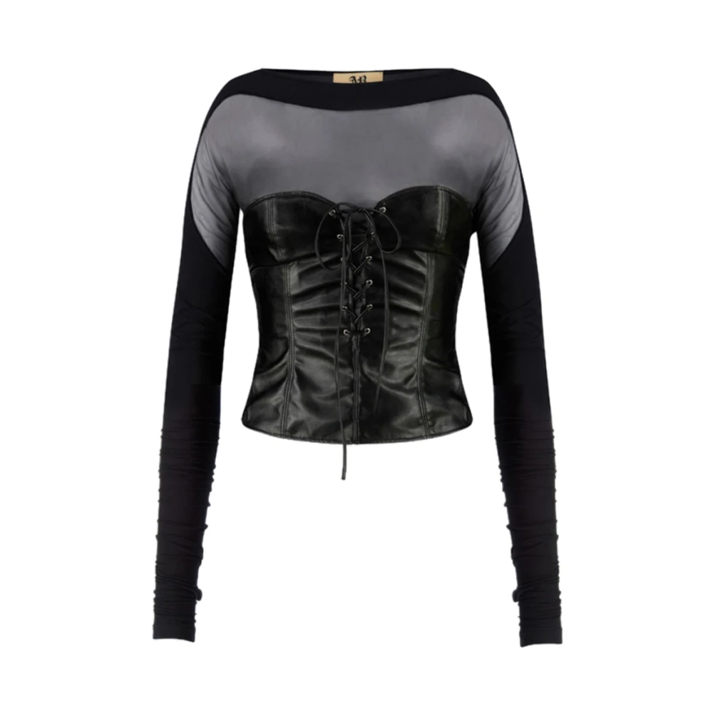 Aniye By Zwarte Stretch Faux Leren Top Black Dames