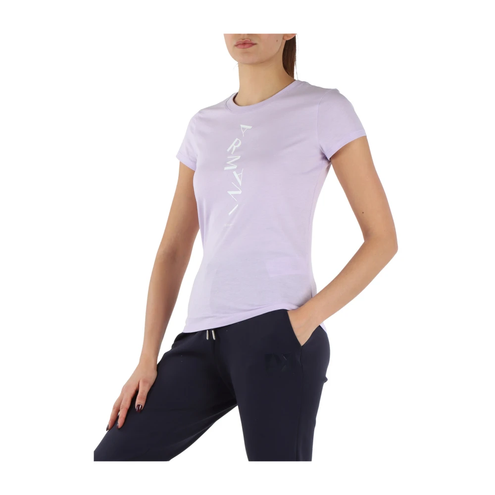 Armani Exchange Slim Fit Katoenen T-Shirt met Voorlogo Purple Dames