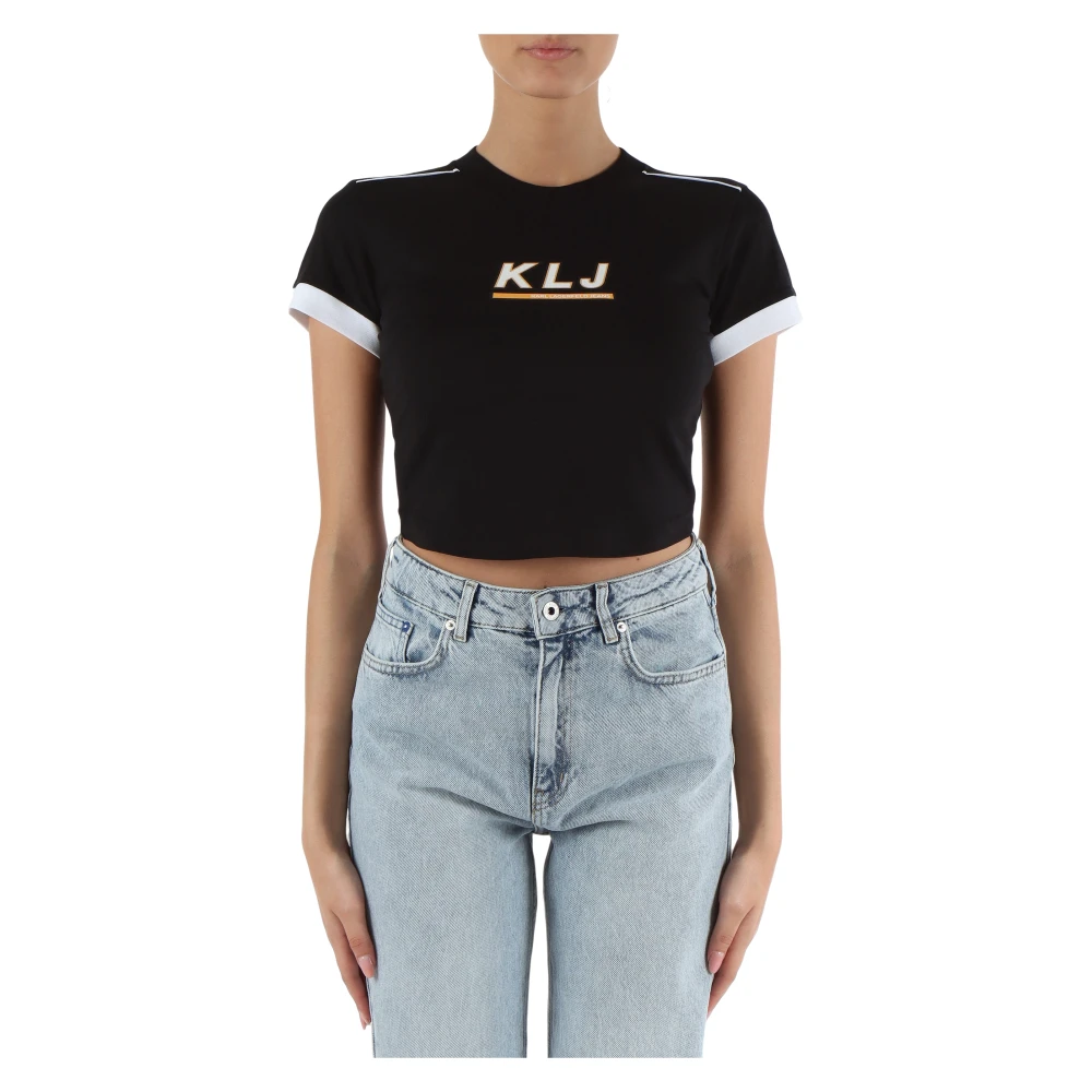 Karl Lagerfeld Biologisch Katoen Slim Fit Cropped T-shirt Black Dames