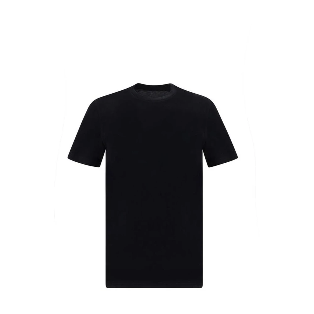 Jil Sander Monochrome Katoenen T-shirt met Geribbelde Hals Black Heren