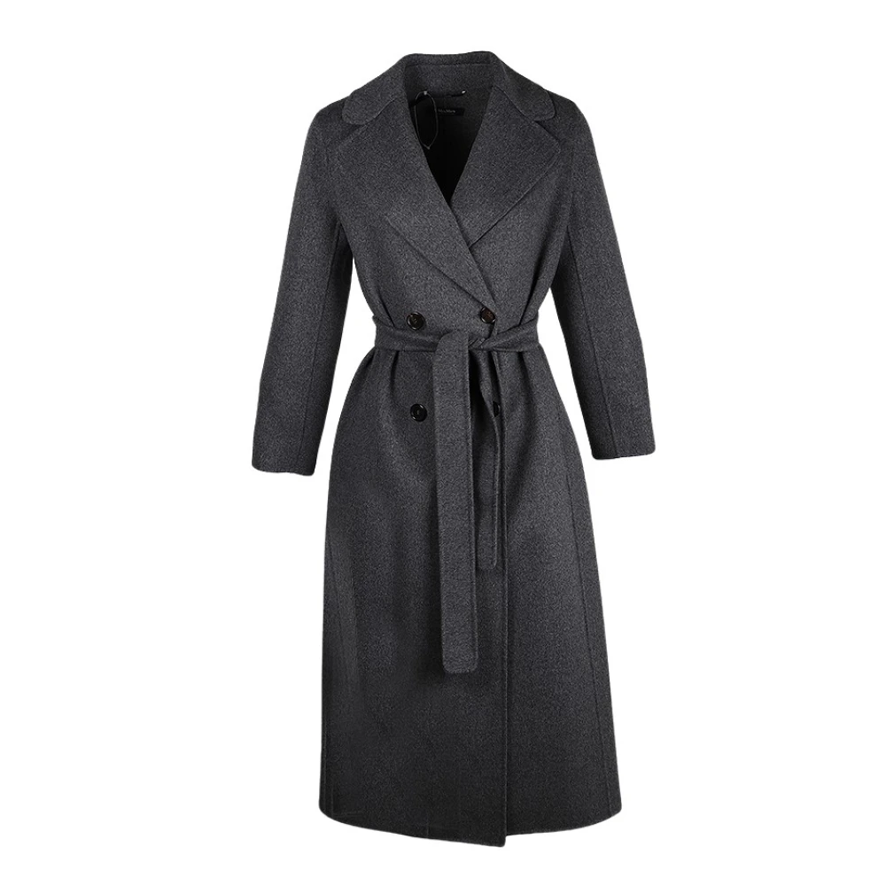 Max Mara Elegante Wollen Jas met Dubbele Knopen Gray Dames