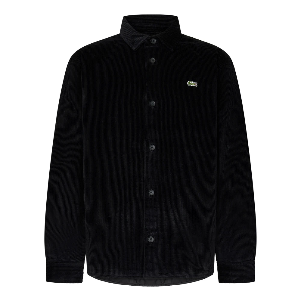 Lacoste Zwarte knoopshirt met krokodillenbadge Black Heren