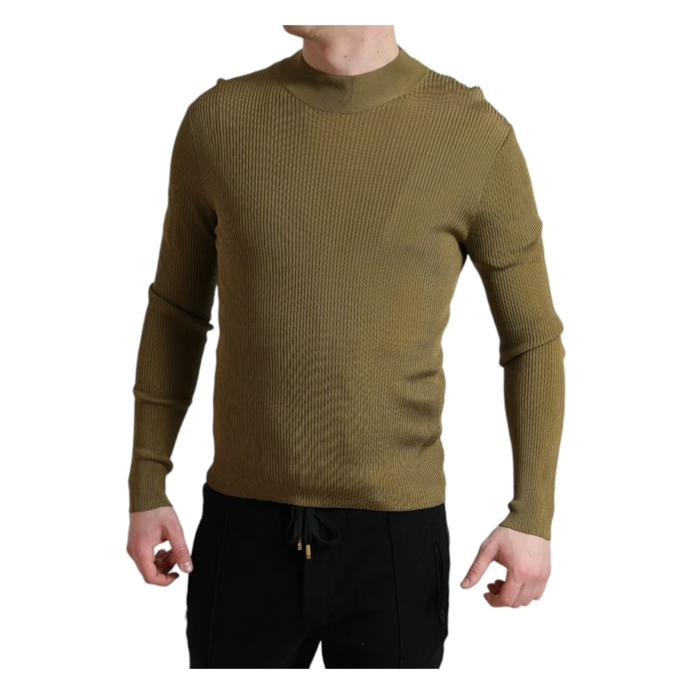 Dolce & Gabbana Army Green Viscose Trui met Ronde Hals Green Heren
