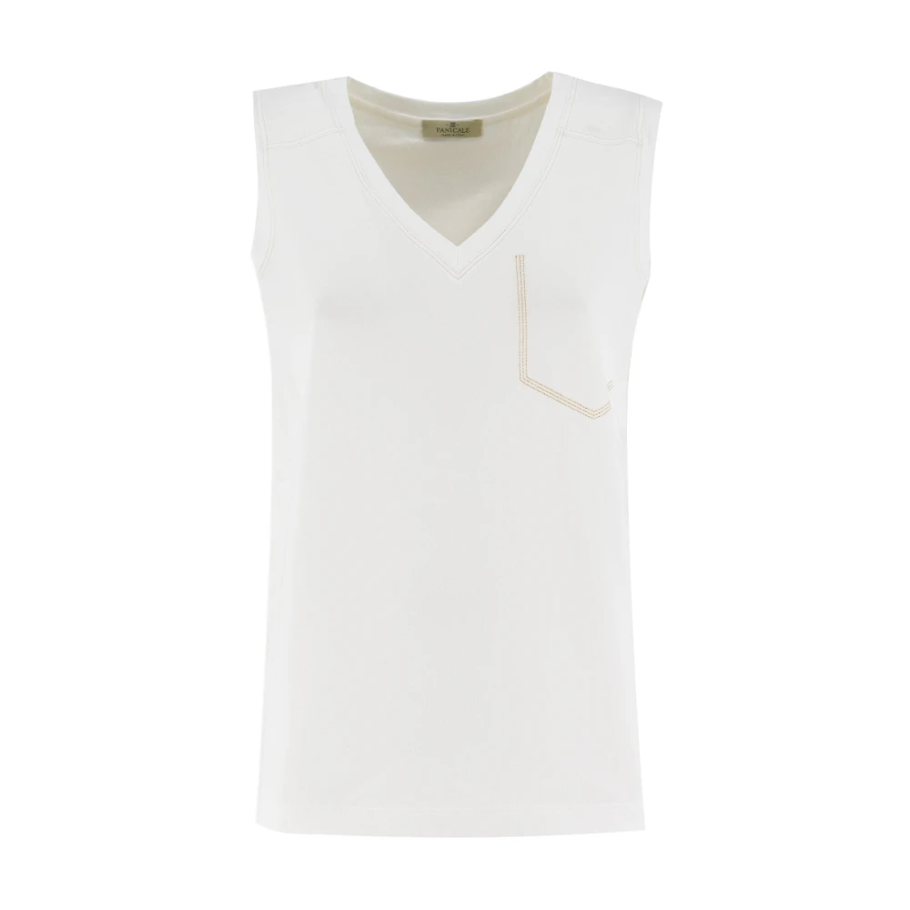 Panicale Geborduurde V-Hals Viscose Top White Dames