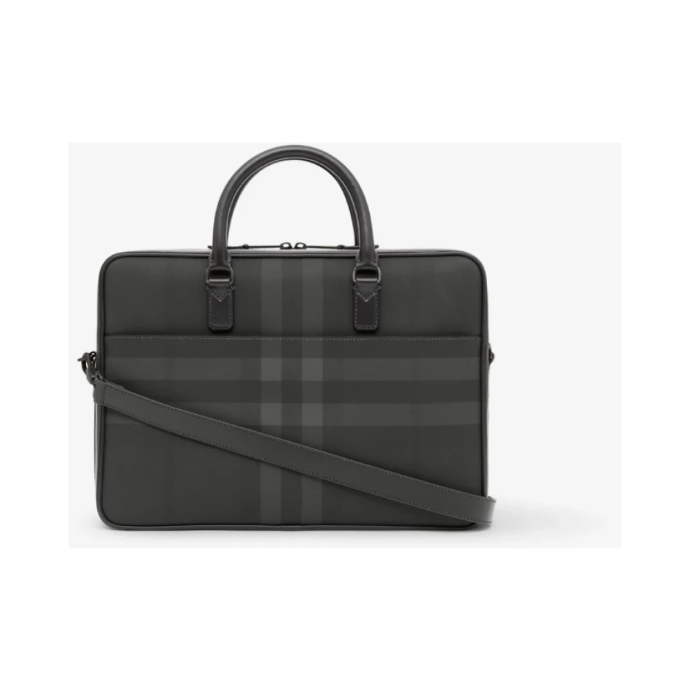 Burberry Houtskool Check en Leren Aktetas Black Dames
