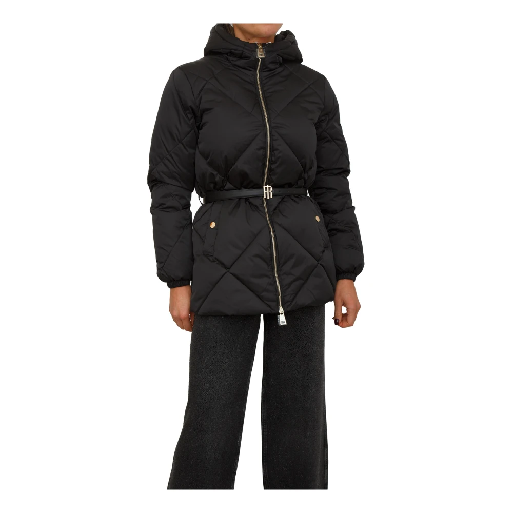 Fracomina Vrouw Zwart Jassen Dames, L, Polyester, Gewatteerde Down Hoodie Jas