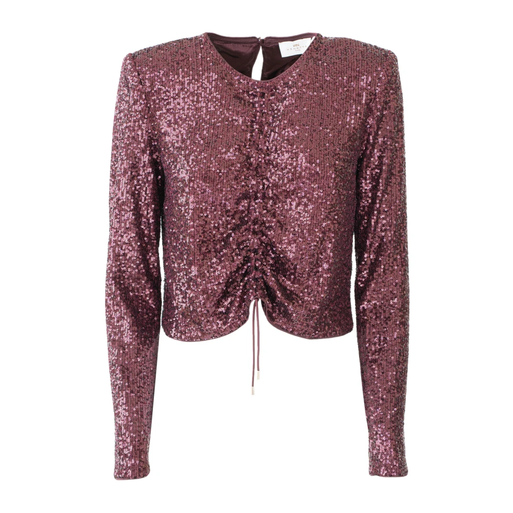 Nenette Paillettenblouse met centrale trekkoord Brown Dames