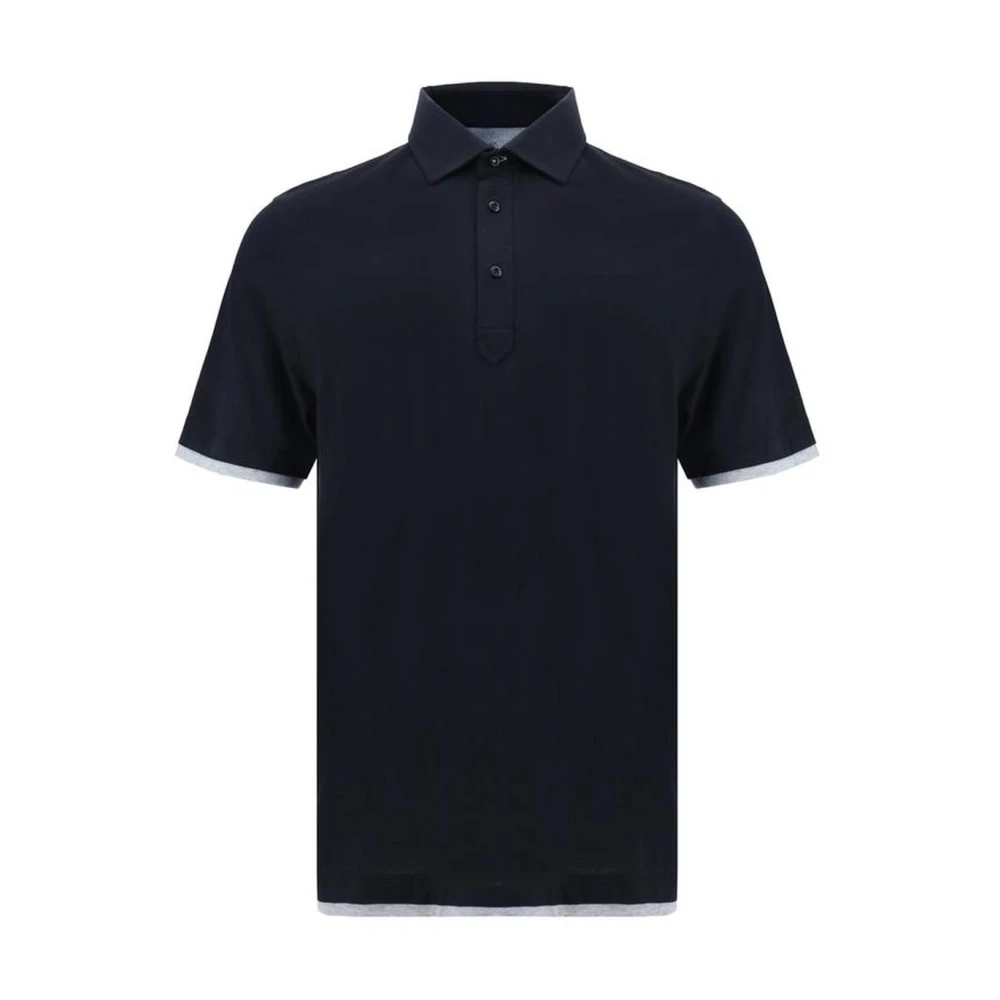 BRUNELLO CUCINELLI Zijden Polo Shirt met Dubbellaags Ontwerp Black Heren
