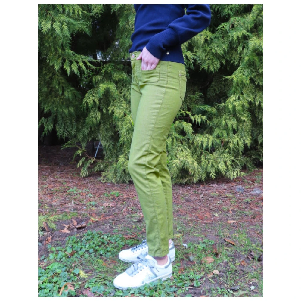 Islow Clara Gestreepte Stretch Katoenen Broek Green Dames