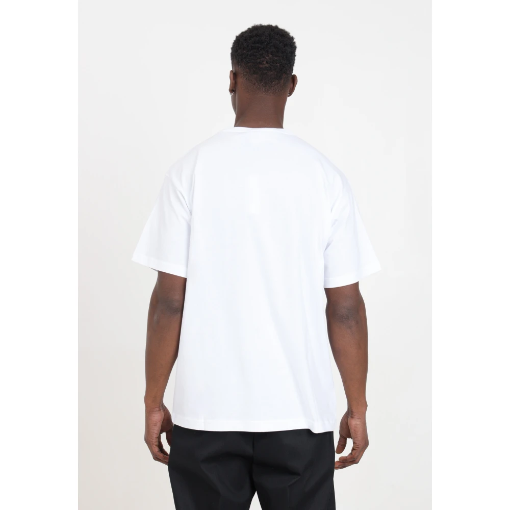Versace Jeans Couture Wit Katoenen T-shirt met Zwart Logo Patch White Heren