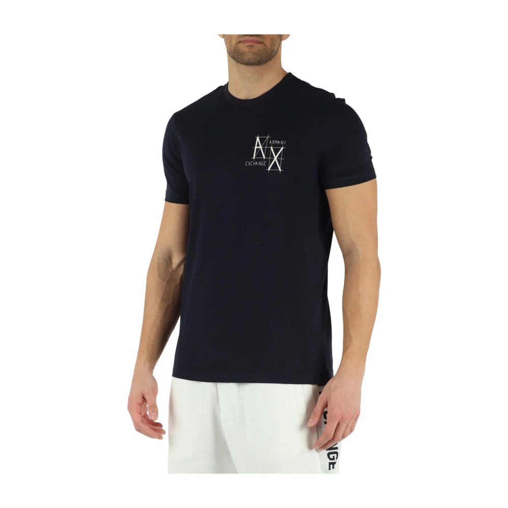 Armani Exchange Slim Fit Katoenen T-shirt met Voorlogo Print Blue Heren