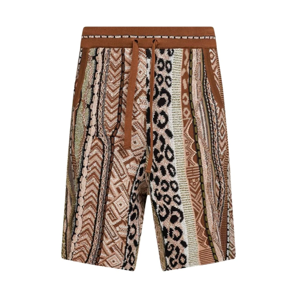 Laneus Men's Brown Casual Shorts, L, Patterned Drawstring Shorts