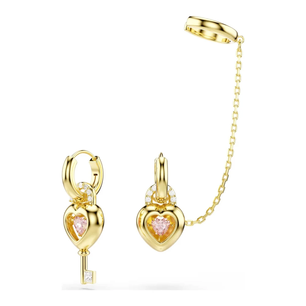 Swarovski Idyllia Drop Earrings With Ear Cuff Mixed Cuts Heart With Key Pink 18K Gold Finish - Image 4