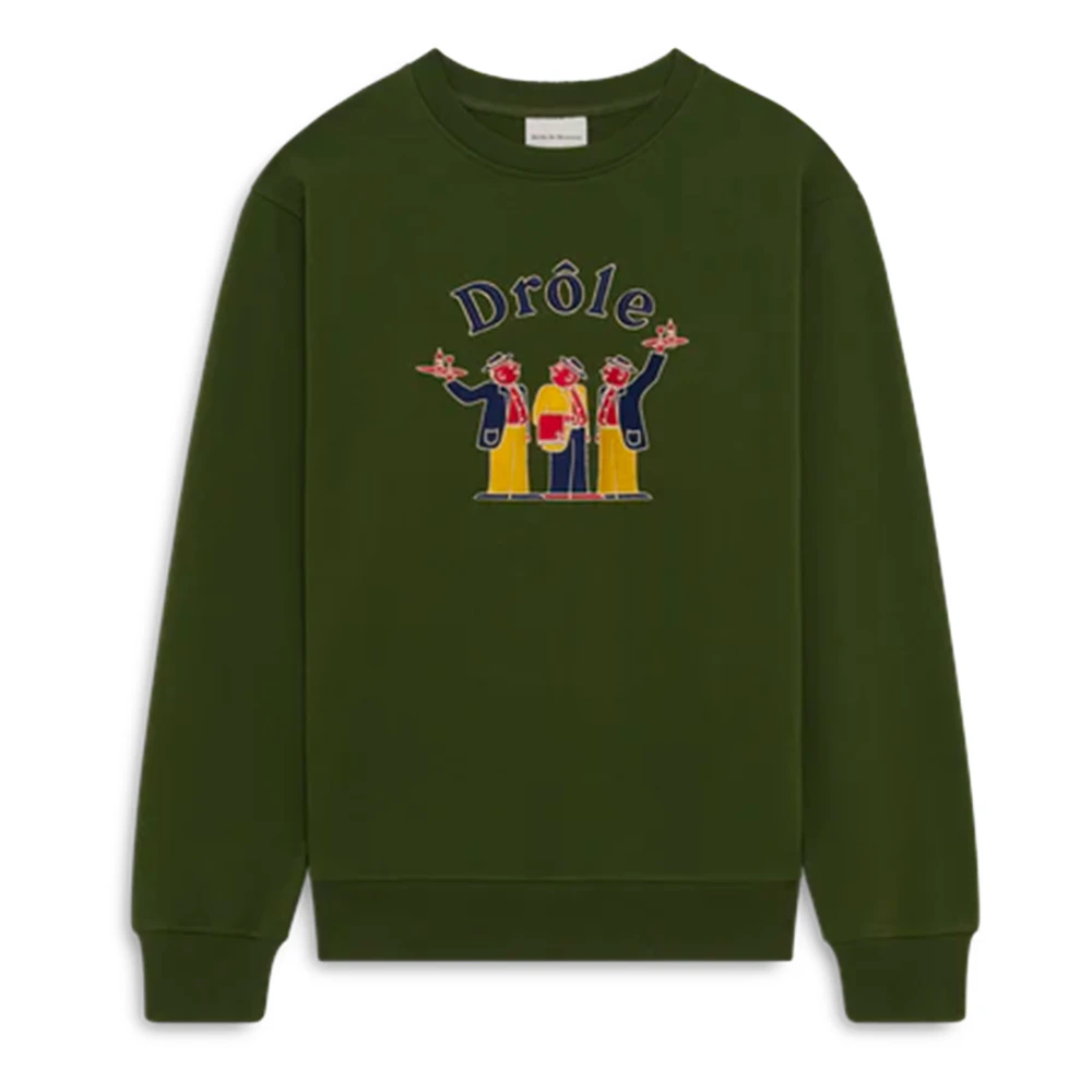 Drole de Monsieur Groene Sweater met Borduursel Green Heren